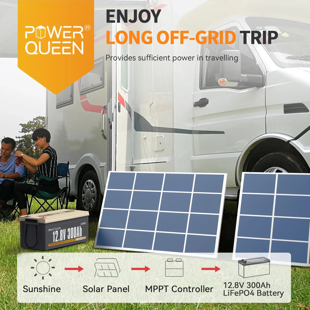 Power Queen 12V 300Ah Deep Cycle LiFePO4 Lithium Battery 3840Wh 200A BMS for Solar RV Marine Off Grid Cabin