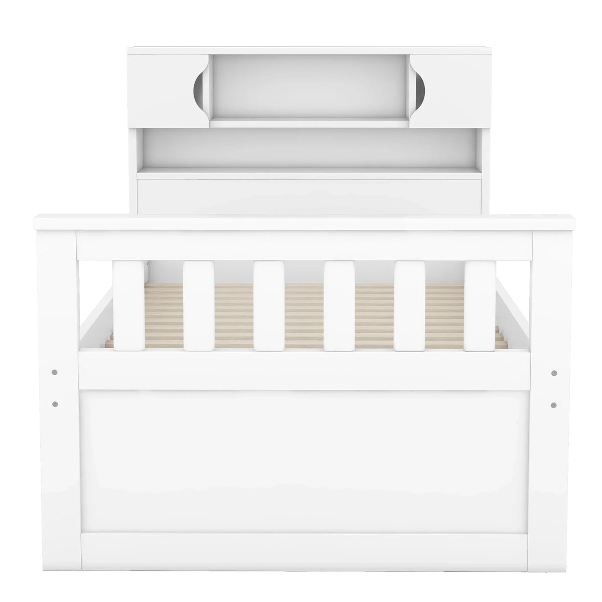 Euroco Wood Twin Size Platform Bed with Storage Headboard, Captain Bed with 4 Drawers, Bookcase and Cabinets, Gray