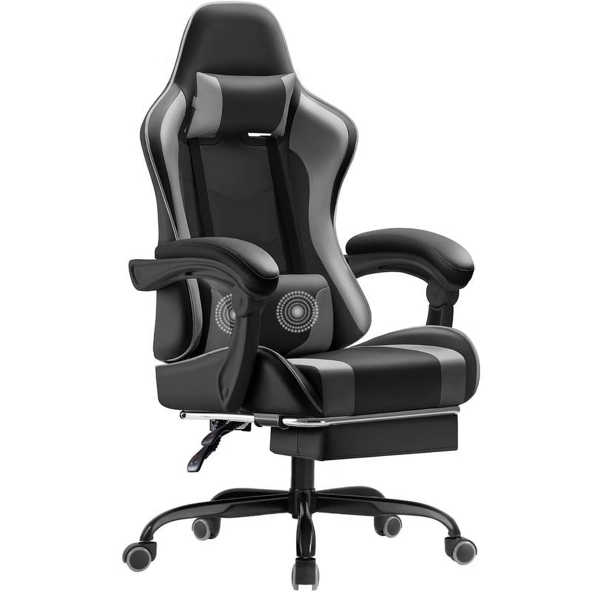 Lacoo PU Leather Gaming Chair Massage Ergonomic Gamer Chair Height Adjustable Computer Chair with Footrest & Lumbar Support, White