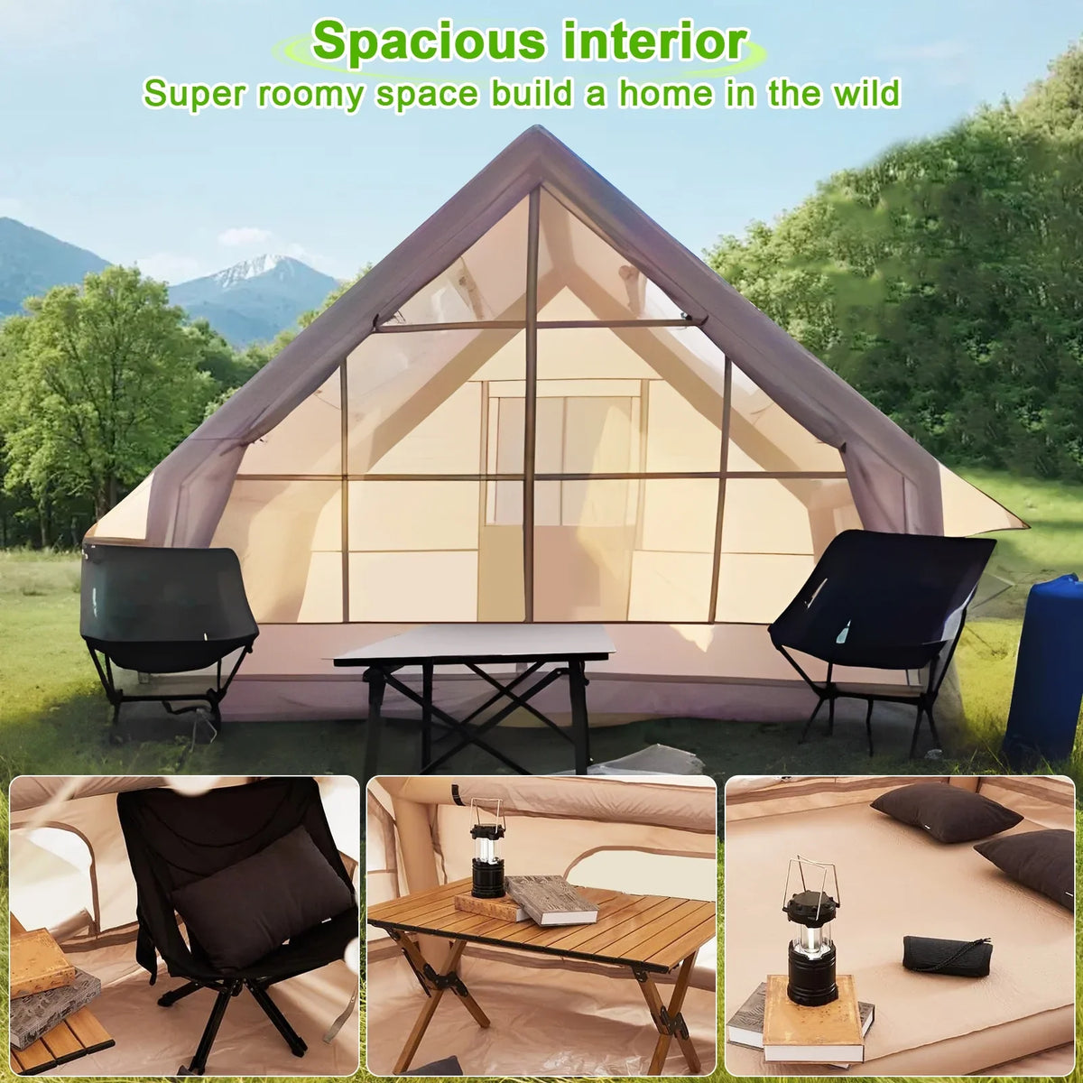 Inflatable Tent for Camping,1-6 Person Blow-up Air Tent,Easy Setup Waterproof Windproof Cabin Tent,4 Seasons Family Glamping Tent House