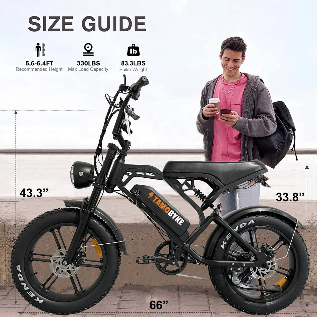 Tamobyke Electric Bike for Adults,Peak 1500W 28mph Mountain Ebike,48V 15.6AH 20" Fat Tire Electric Bicycle Full Suspension UL2849