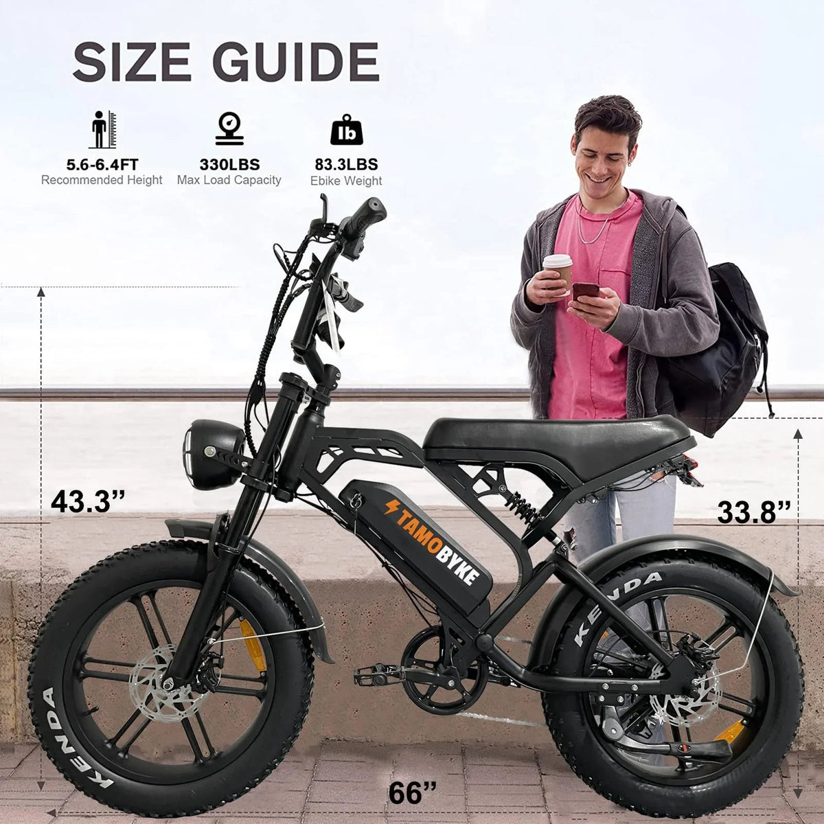 Tamobyke Electric Bike for Adults,Peak 1500W 28mph Mountain Ebike,48V 15.6AH 20" Fat Tire Electric Bicycle Full Suspension UL2849