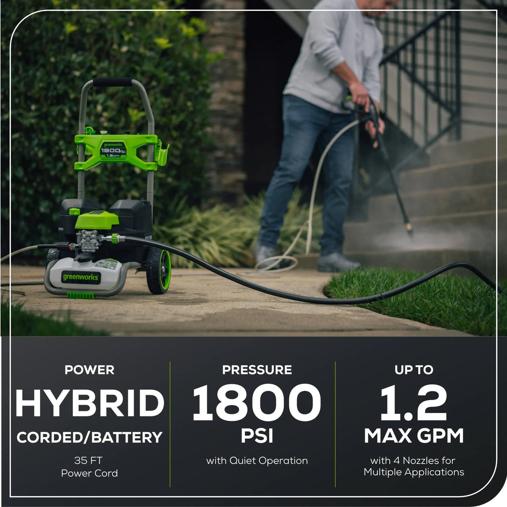 Greenworks 60V Hybrid 1800 PSI 1.2 GPM Cold Water Pressure Washer with (2) 4Ah Batteries & Charger 5129102
