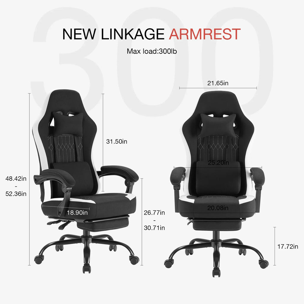 MCQ Ergonomic Swivel Gaming Chair with Headrest Lumbar Support for Home Office, Black and Grey