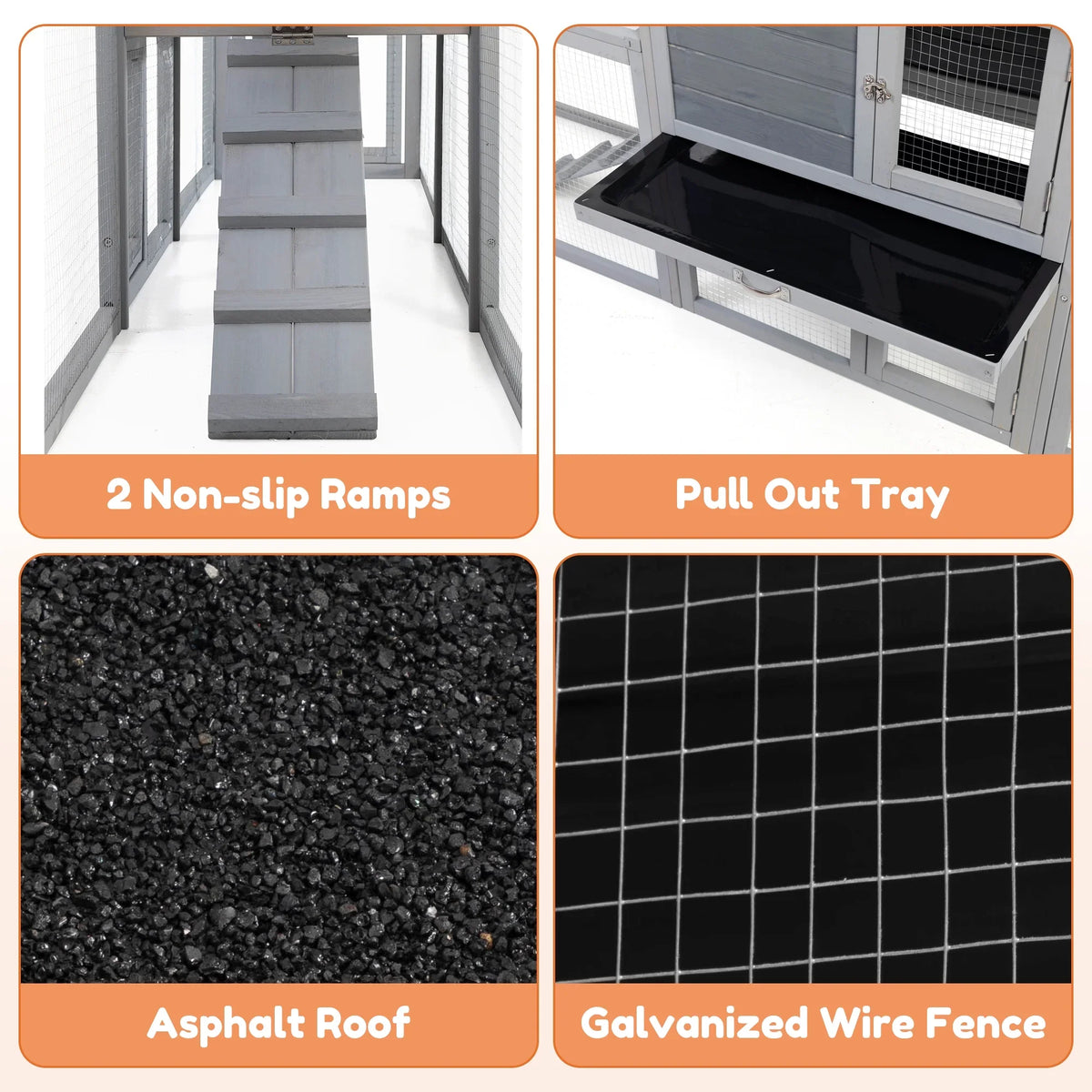 COZIWOW 94'' Wooden Large Rabbit Hutch with Pull Guinea Pig House Chincken Coop Gray