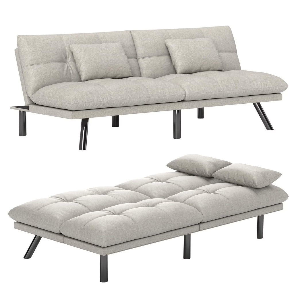 70"" Convertible Futon Sofa Bed Folding Bed Sleeper Couch for Living Room, Small Space or Office, Light Grey