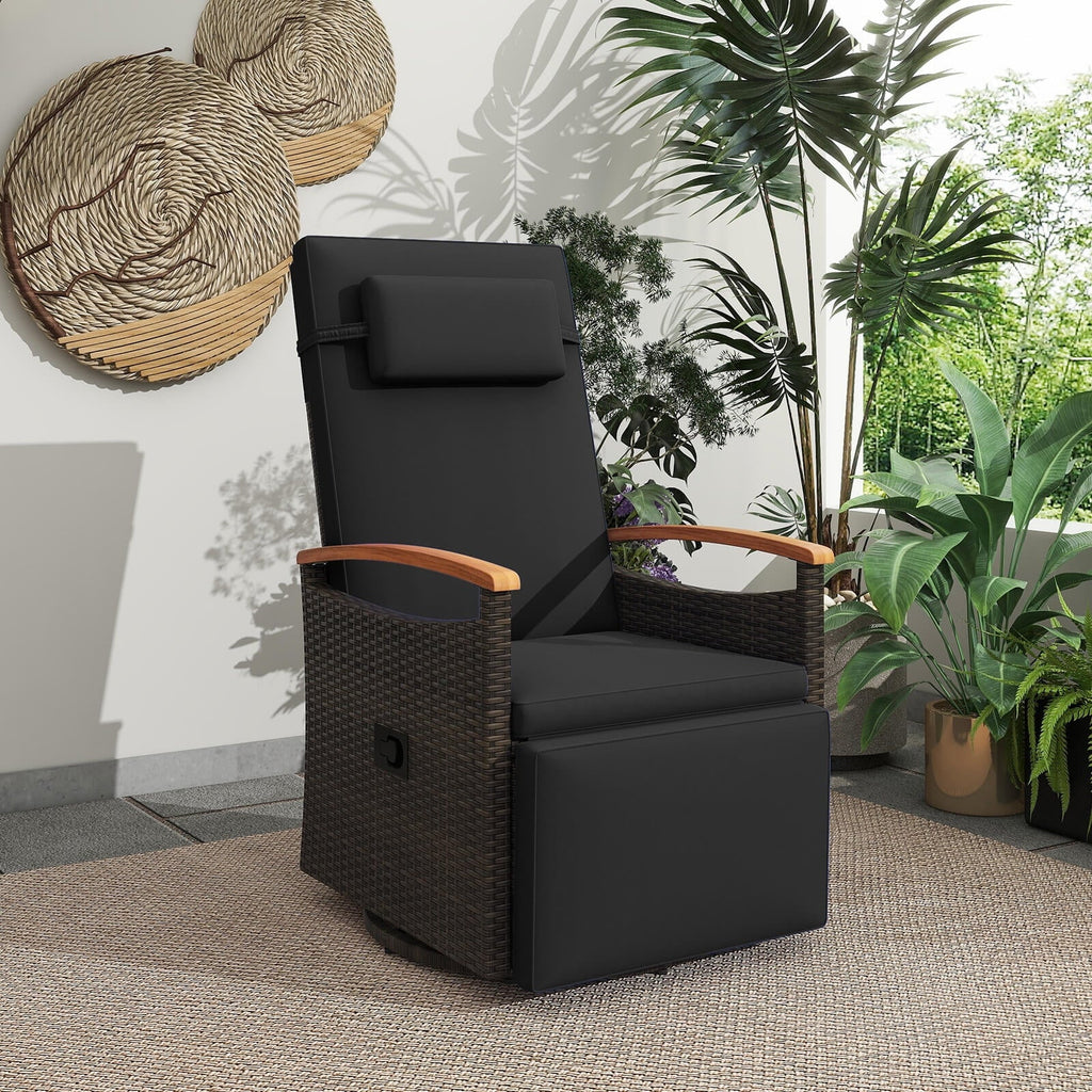 Costway Outdoor 360" Swivel Rattan Recliner Chair Patio Wicker Chaise Lounge Chair Beige
