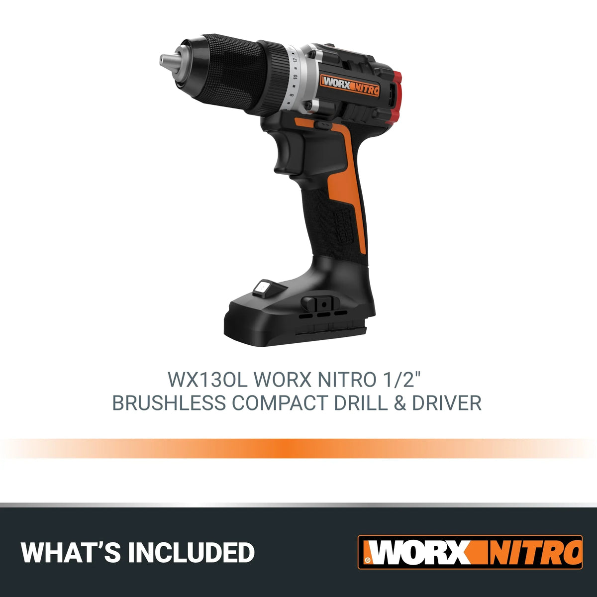 Worx Nitro WX130L.9 20V Compact Brushless 1/2" Drill/Driver (No Battery and Charger Included - Tool Only)