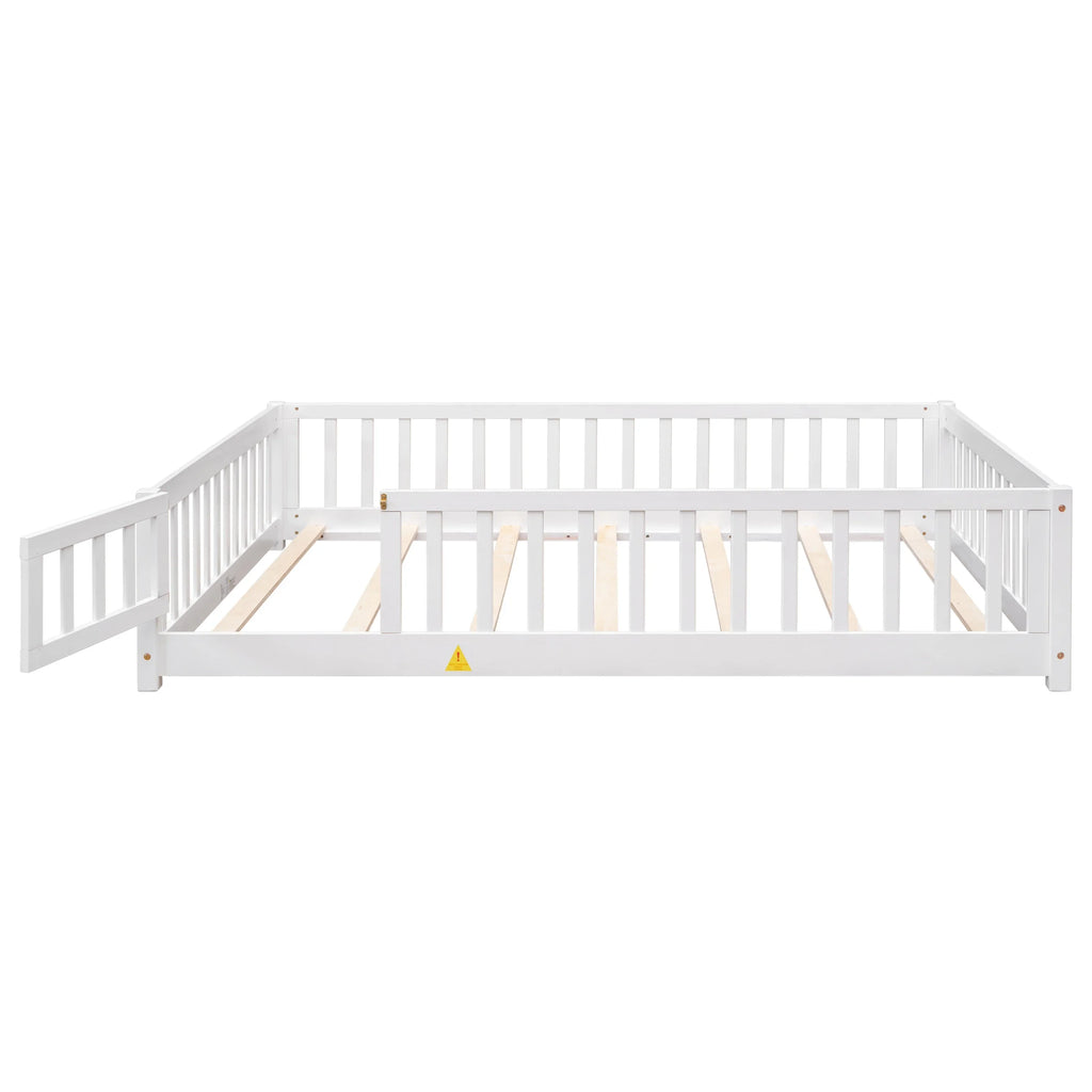 Bellemave Twin Size Floor Beds, Wood Montessori Bed with Fence Railings & Support Slats, No Box Spring Needed (Gray"