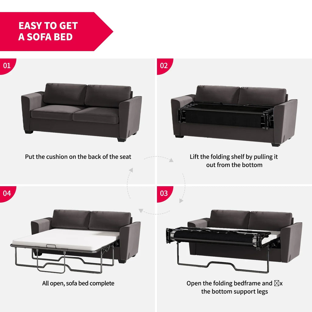 Mjkone Queen Pull Out Sofa Bed,Loveseat Sleeper Sofa with Mattress,2-in-1 Convertible Sleeper Couch,Dark Grey