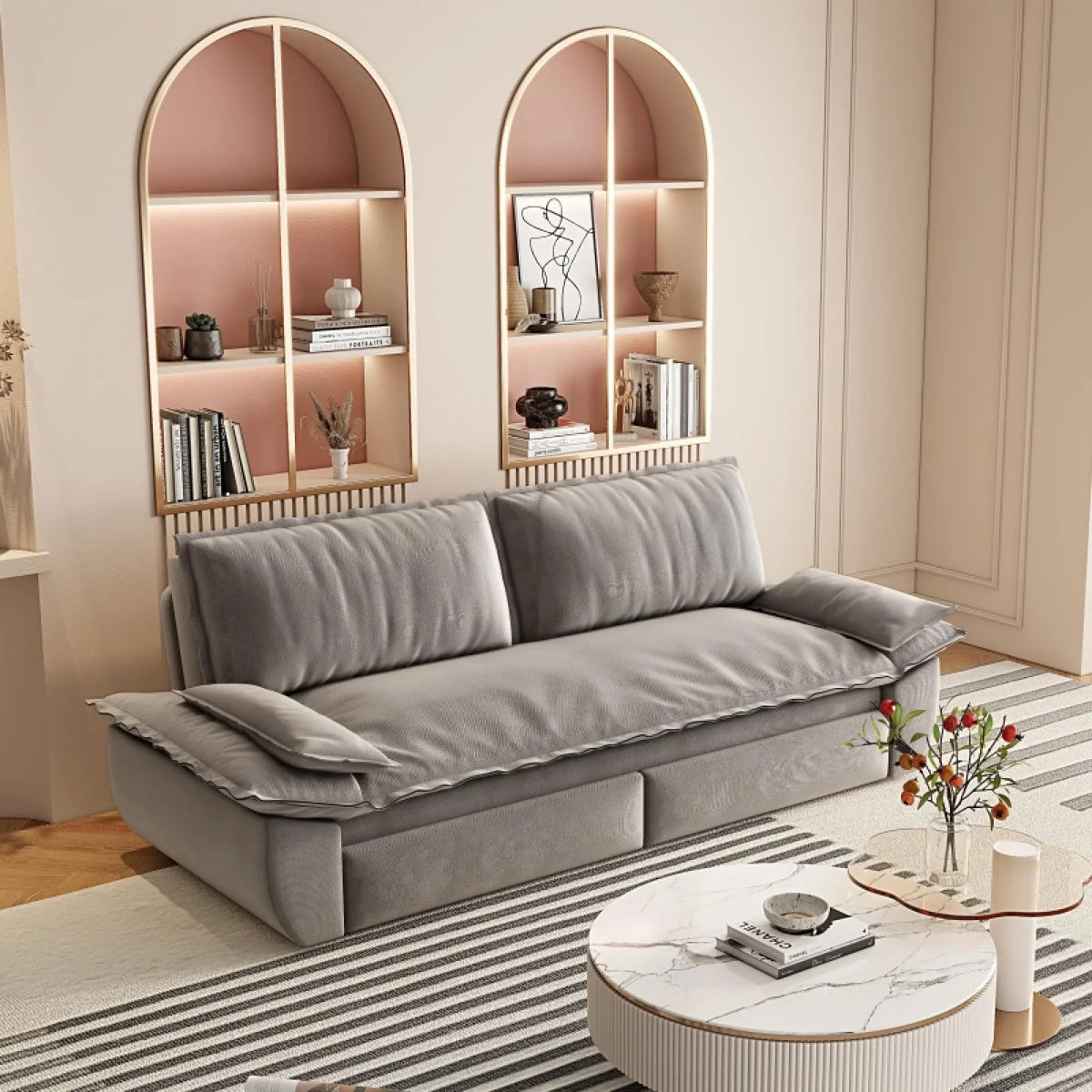 66" Queen Pull Out Sofa Bed, 3-in-1 Convertible Sleeper Sofa with Side Storage,Multi-Functional Velvet Loveseat Bed for Living Room,Bedroom