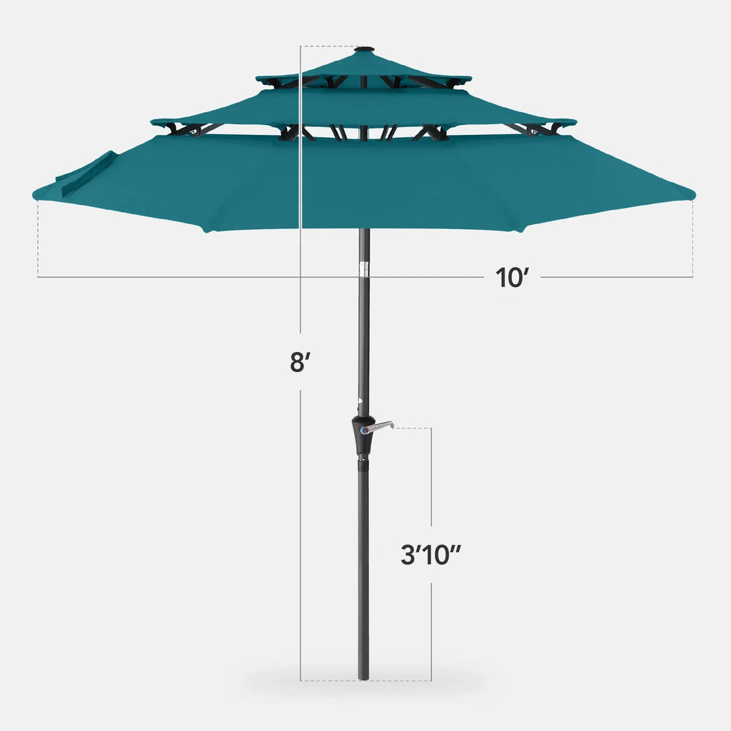 Best Choice Products 10ft 3-Tier Patio Umbrella, Market Sun Shade w/ Tilt Adjustment, Easy Crank - Red