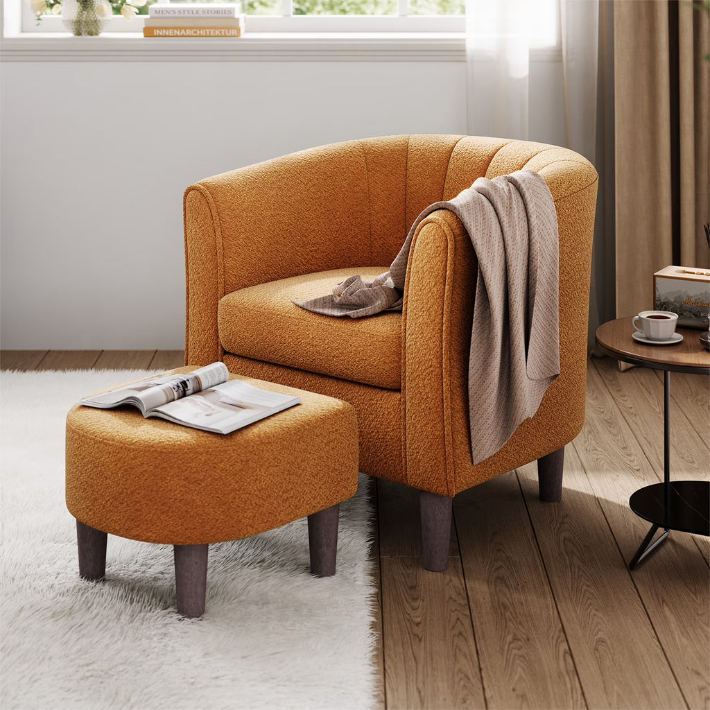 LINSY HOME Chenille Accent Chair with Ottoman for Living Room, Dark Gray