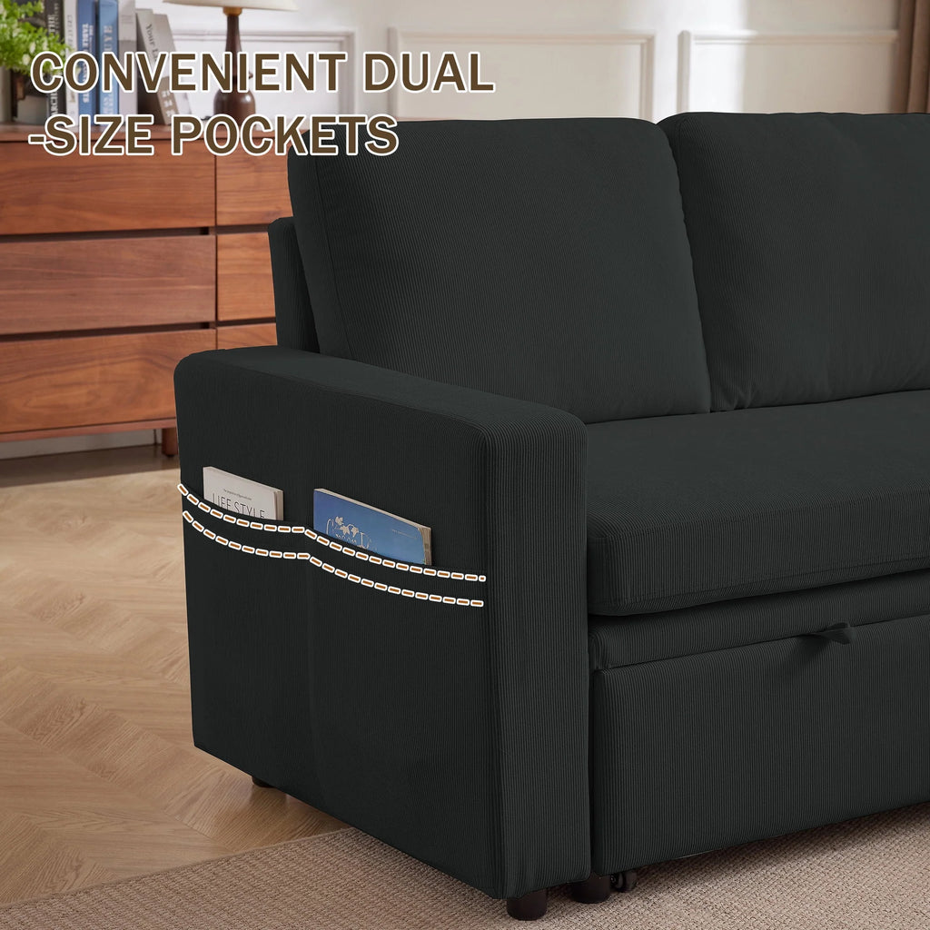 Pingliang Home Pull Out Sleeper Sofa Bed Sectional Sofa with Storage Chaise,L Shaped Sectionals Couches with Side Pockets,Modern Linen Reversible Sofa Couch for Living Room Apartment Office Studio
