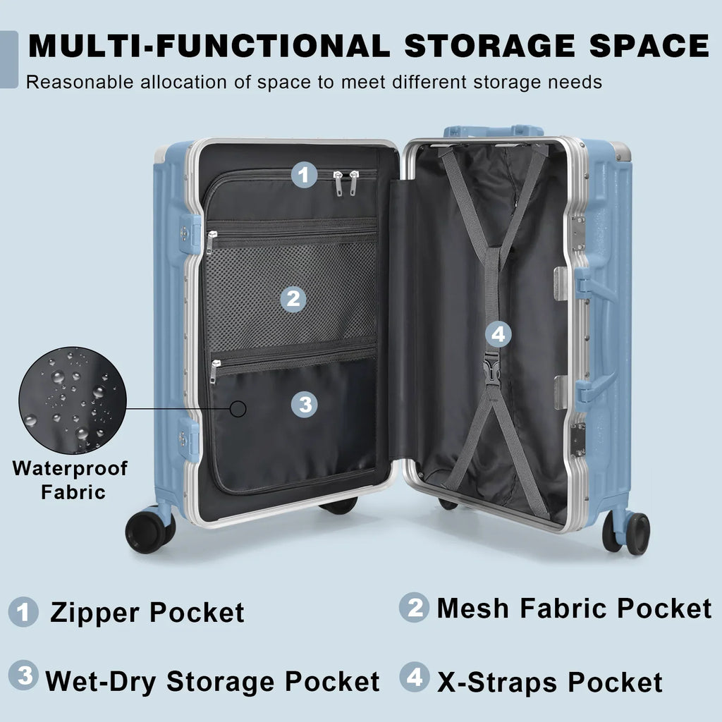 Luggage Aluminium Frame PC ABS Hardshell Suitcase with Spinner Wheels TSA Lock Zipperless Luggage 28 inch Silver