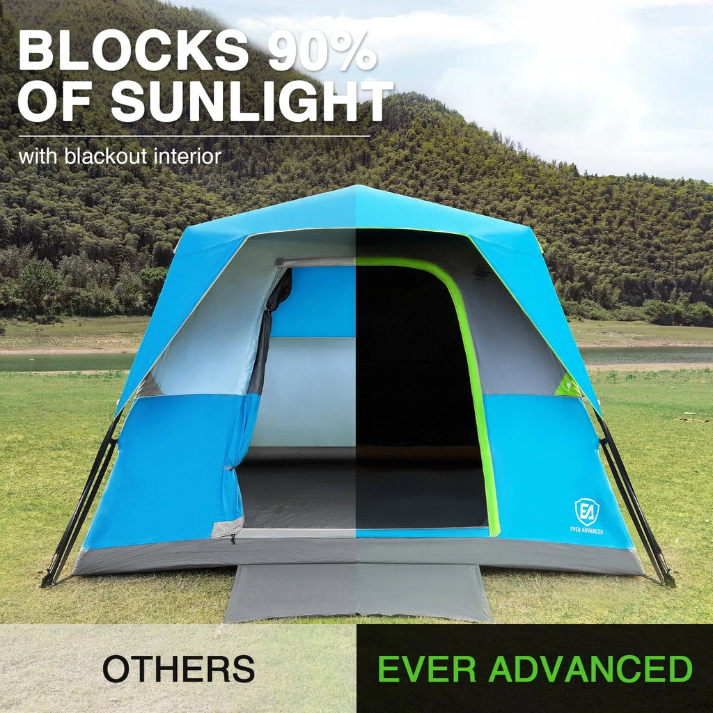 EVER ADVANCED 6 Person Blackout Camping Tent, Instant Family Tents, 60 s Quick Setup, Water-Resistant, Blue