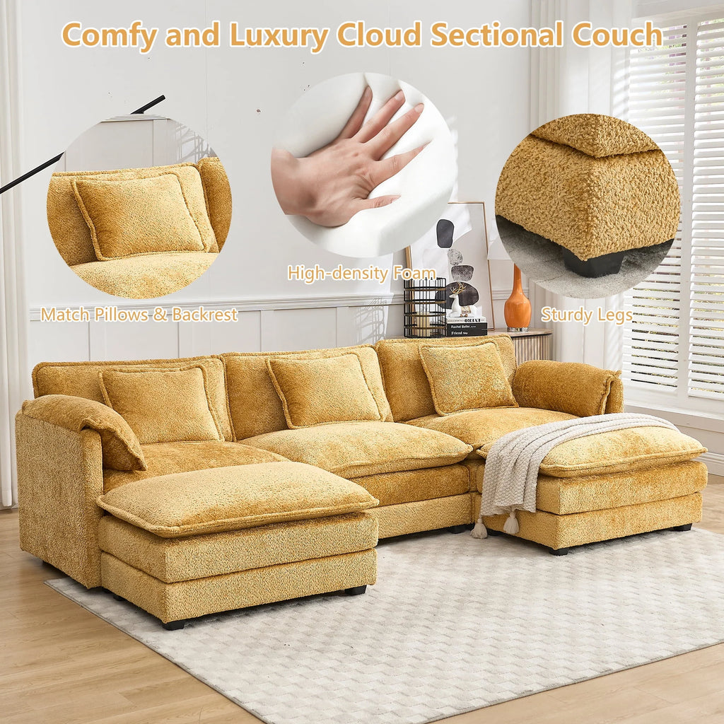 GNIXUU 112" Oversized Sectional Sofa Cloud Couch for Living Room, Modern Chenille L Shaped Couch, Comfy Boucle Modular Sofa Sleeper with Moveable Ottoman & Memory Foam (Green)