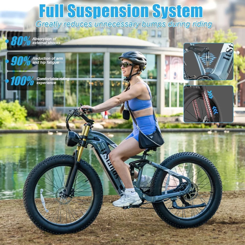 Electric Bike for Adults 26'', 1000W E-Mountain Bike 48V 30/20Ah UL2849 Removable Battery,Fat Tire Ebike up to 30MPH Off Road Beach Snow Electric Bicycles Full Suspension & Dual Hydraulic Disc Brakes