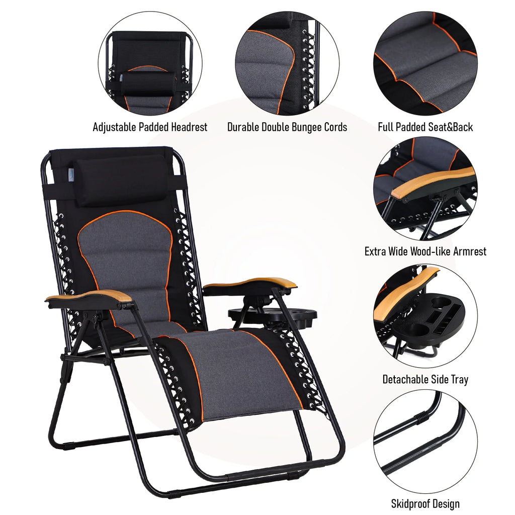 Sophia&William 2 Pieces Outdoor Oversized Padded Zero Gravity Chairs - Grey