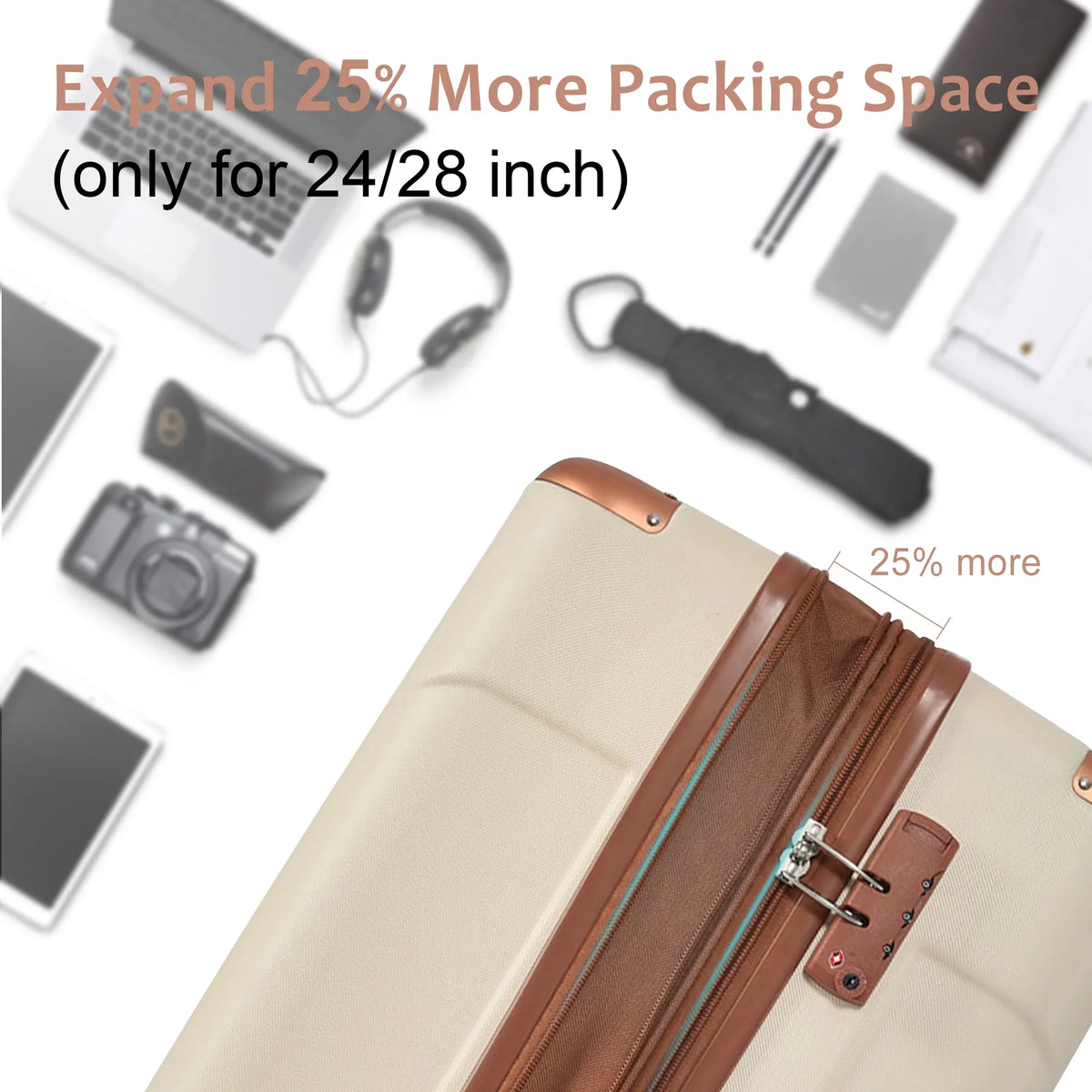 Luggage Sets 3 Piece, Expandable Hard shell ABS Suitcases with Double Spinner, Travel luggage Set