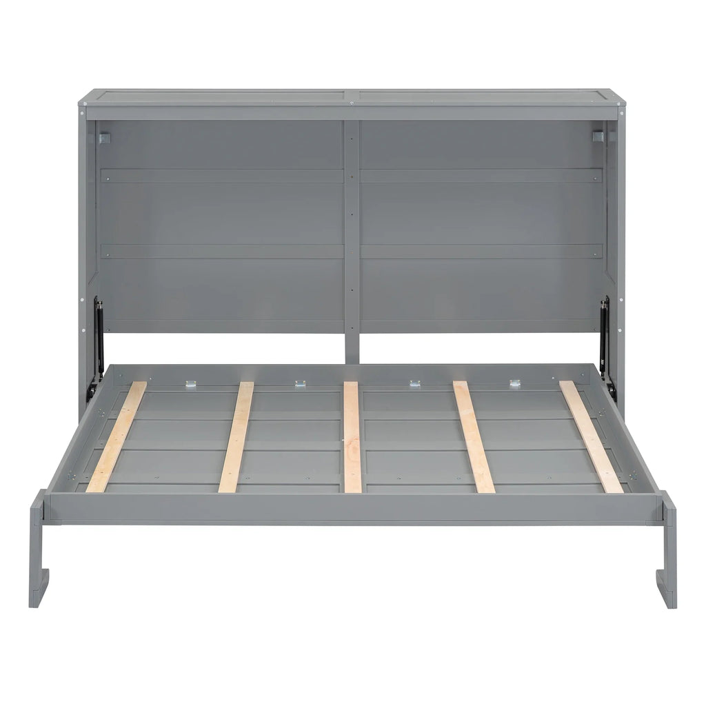 Harper & Bright Designs Full Size Murphy Bed Space-Saving Foldable Wooden Wall Bed with a Shelf for Guest Room Home Office, Gray