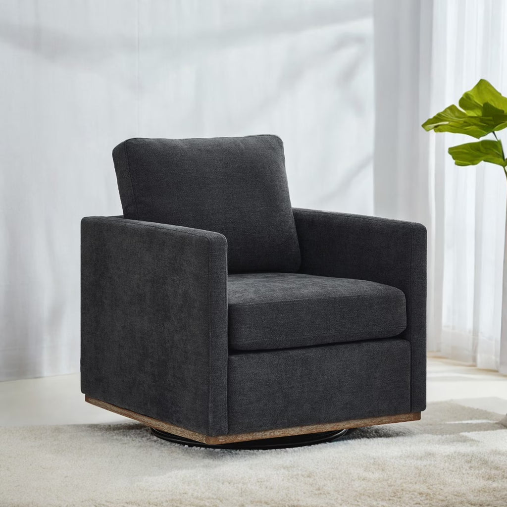Swivel Accent Chair"360 Degree Square Swivel Chair for Living Room, Mid Century Modern Upholstered Swivel Barrel Chair,Comfy Sofa Armchairs for Bedroom,Nursery,Chenille(Beige)