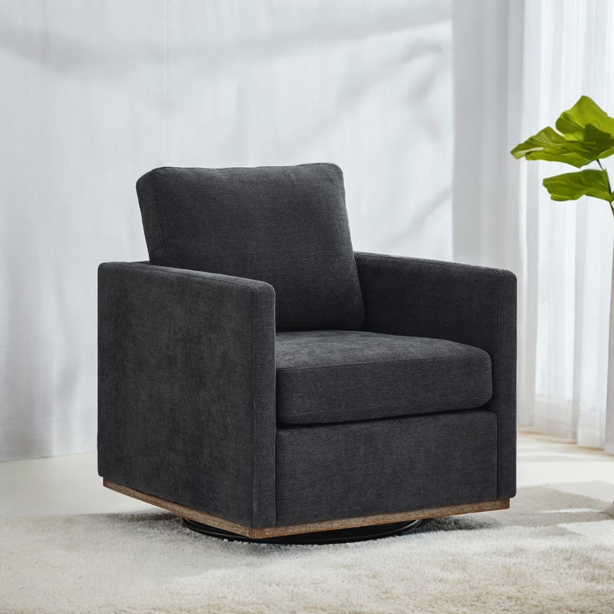 Swivel Accent Chair"360 Degree Square Swivel Chair for Living Room, Mid Century Modern Upholstered Swivel Barrel Chair,Comfy Sofa Armchairs for Bedroom,Nursery,Chenille(Beige)