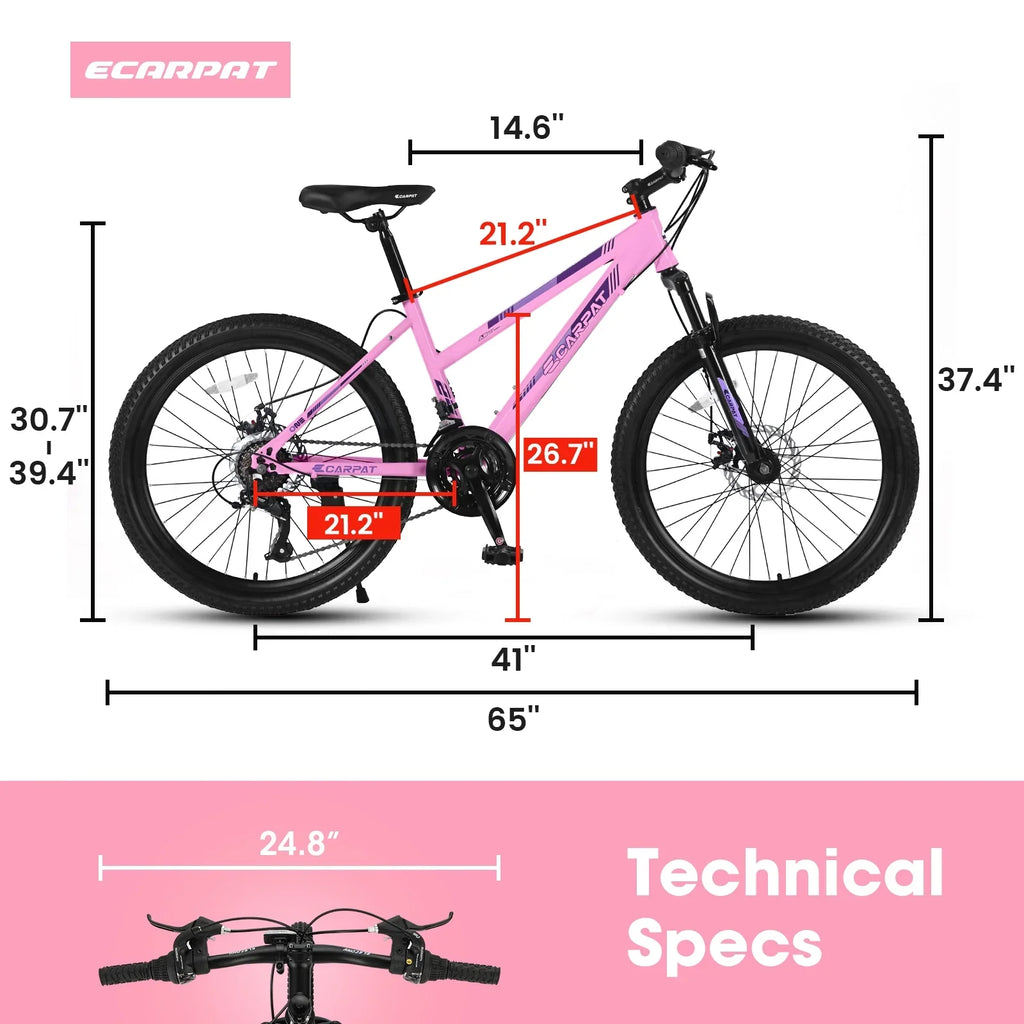 Ecarpat 26 Inch Mountain Bike Adults Womens Mountain Bicycles with Dual Disc Brakes Shimano 21-Speed Full Suspension MTB Bicycles for Outdoor Commuting Exercise, Multi Colors