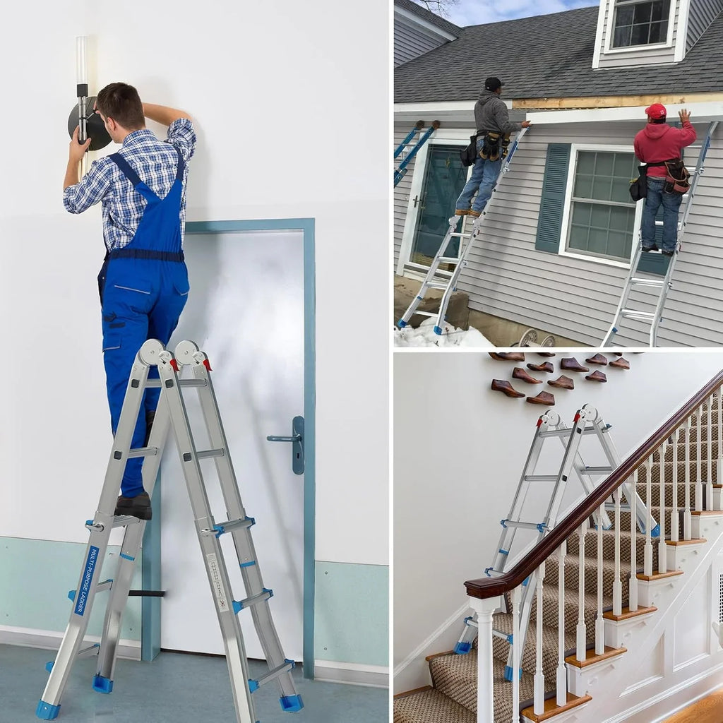 LUISLADDERS Ladder, A Frame 6 Step Ladder Telescoping Ladder, 22 Ft Reach Height Muti Position Folding Ladder Flared Leg & Wheels Design, 330 lbs Capacity Extension Ladder for Household Outdoor Work