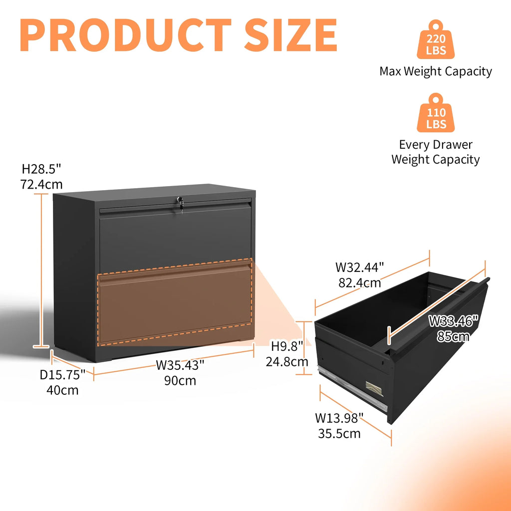 Daatumm 2-Drawer Vertical File Cabinet with Lock, Steel Metal Office & Home Storage for A4/Letter/Legal Size Documents