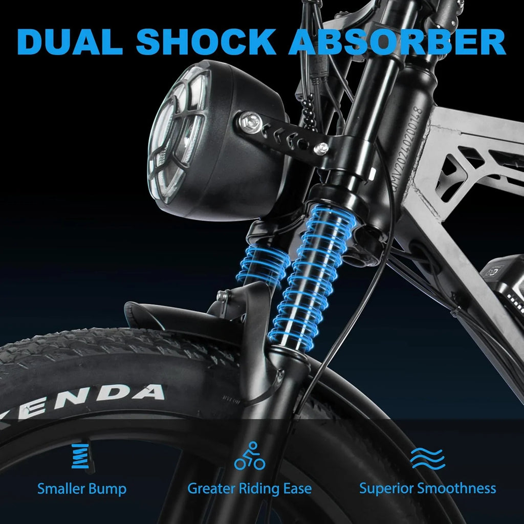 Tamobyke Electric Bike for Adults,Peak 1500W 28mph Mountain Ebike,48V 15.6AH 20" Fat Tire Electric Bicycle Full Suspension UL2849