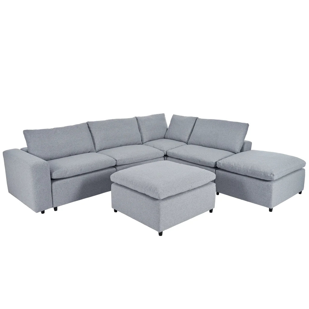 Harper & Bright Designs Convertible Modular Sectional Sofa with 2 Removable Ottomans & Pillows, Large U Shape Cloud Couch with Reversible Chaise for Living Room, Grey