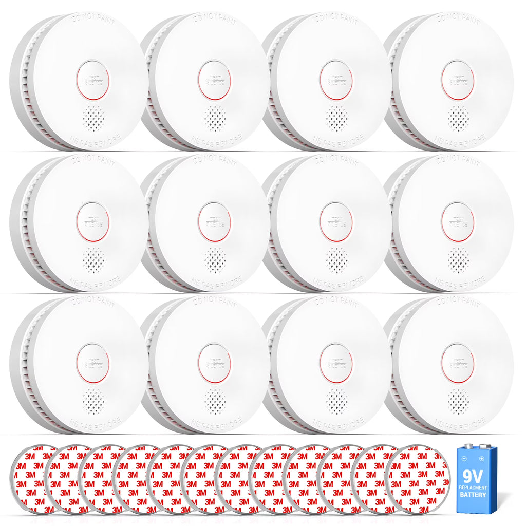 SITERWELL Smoke Detector, 10 Year Product Life Fire Alarm with Magnetic Fastening Kit, Smoke Alarm with Photoelectric Sensor, Low Battery Warning Function for House, ETL-9th Listed, GS509A, 12 Pack