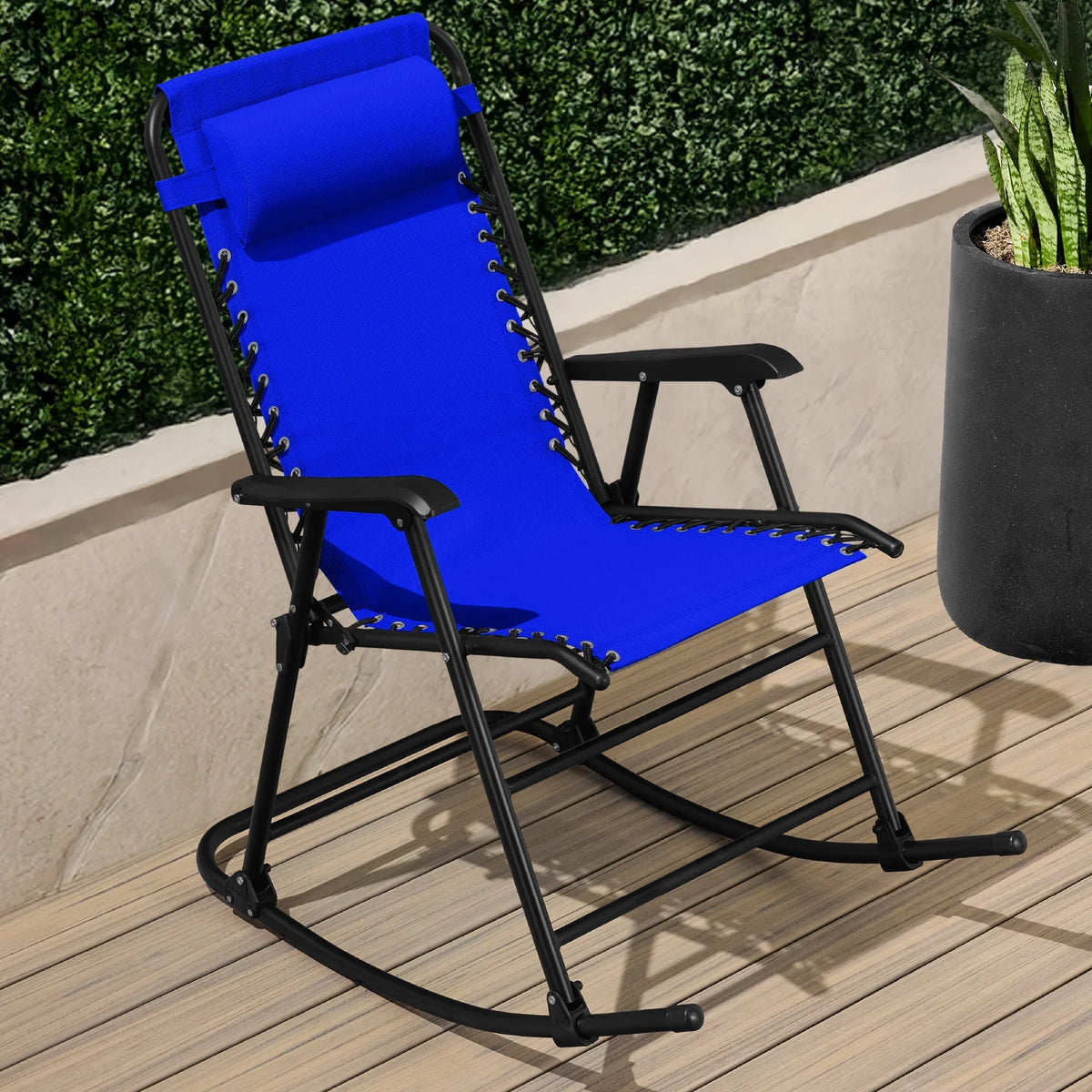 Best Choice Products Folding Outdoor Zero Gravity Rocking Lounge Chair w/ Headrest Pillow - Black