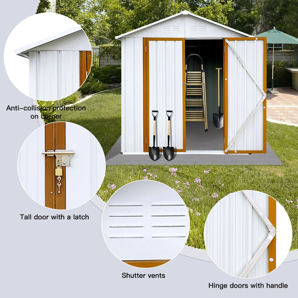 5"4 FT Outdoor Storage shed, Metal Shed with Sloping Roof and Lockable Door, Tool Shed for Bike, Toys, Backyard, Garden, Patio, White