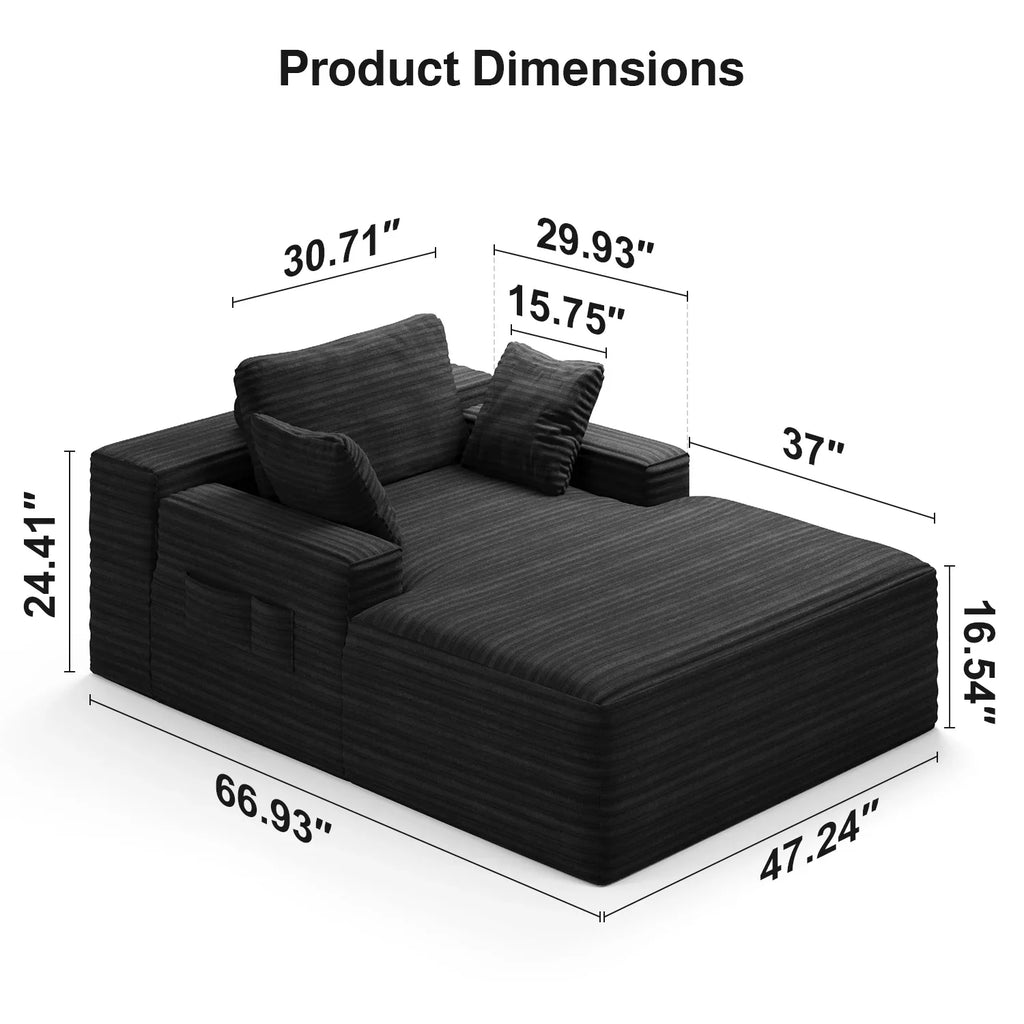 Lofka Oversized Chaise Lounge Indoor, 66"D Corduroy Upholstered Boneless Sofa Bed for Reading on Living Room & Bedroom, No Assembly Required (Beige)