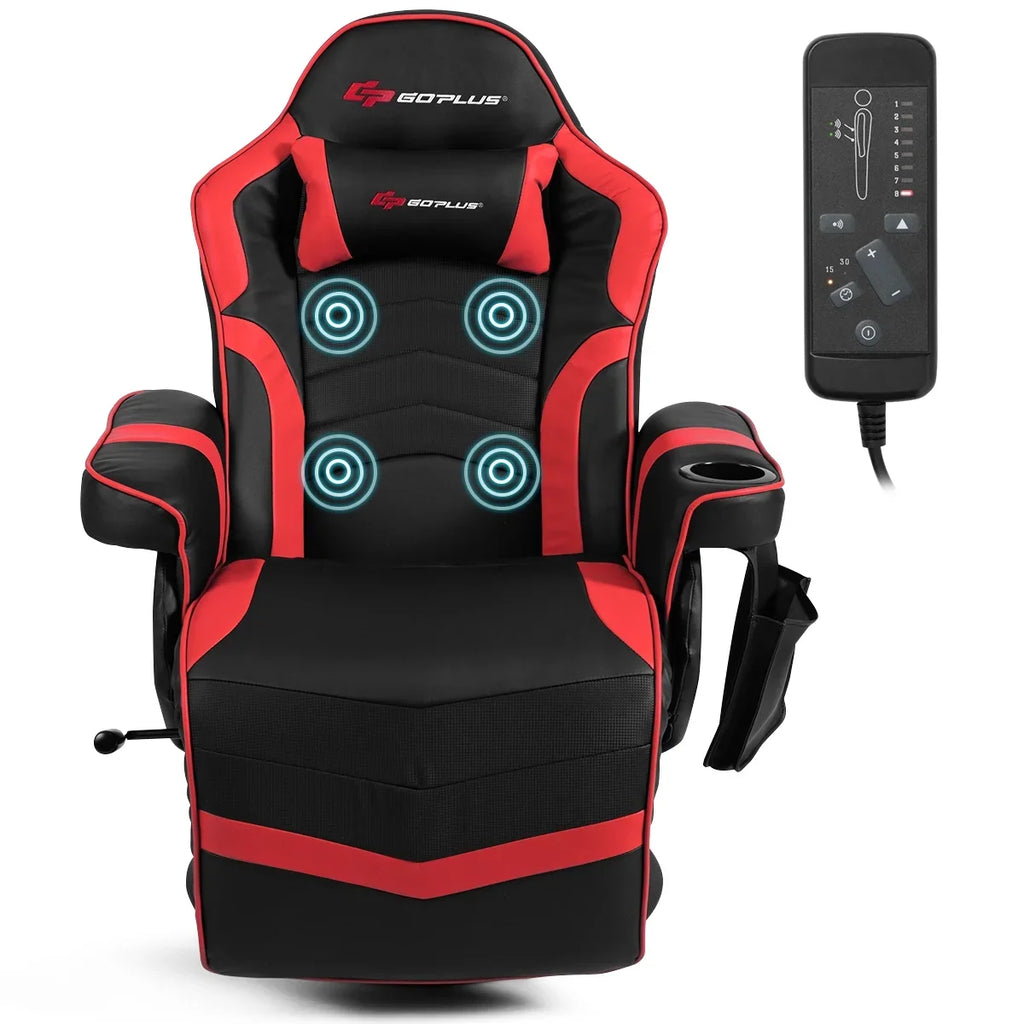 Goplus Massage Gaming Recliner Reclining Racing Chair Swivel Black