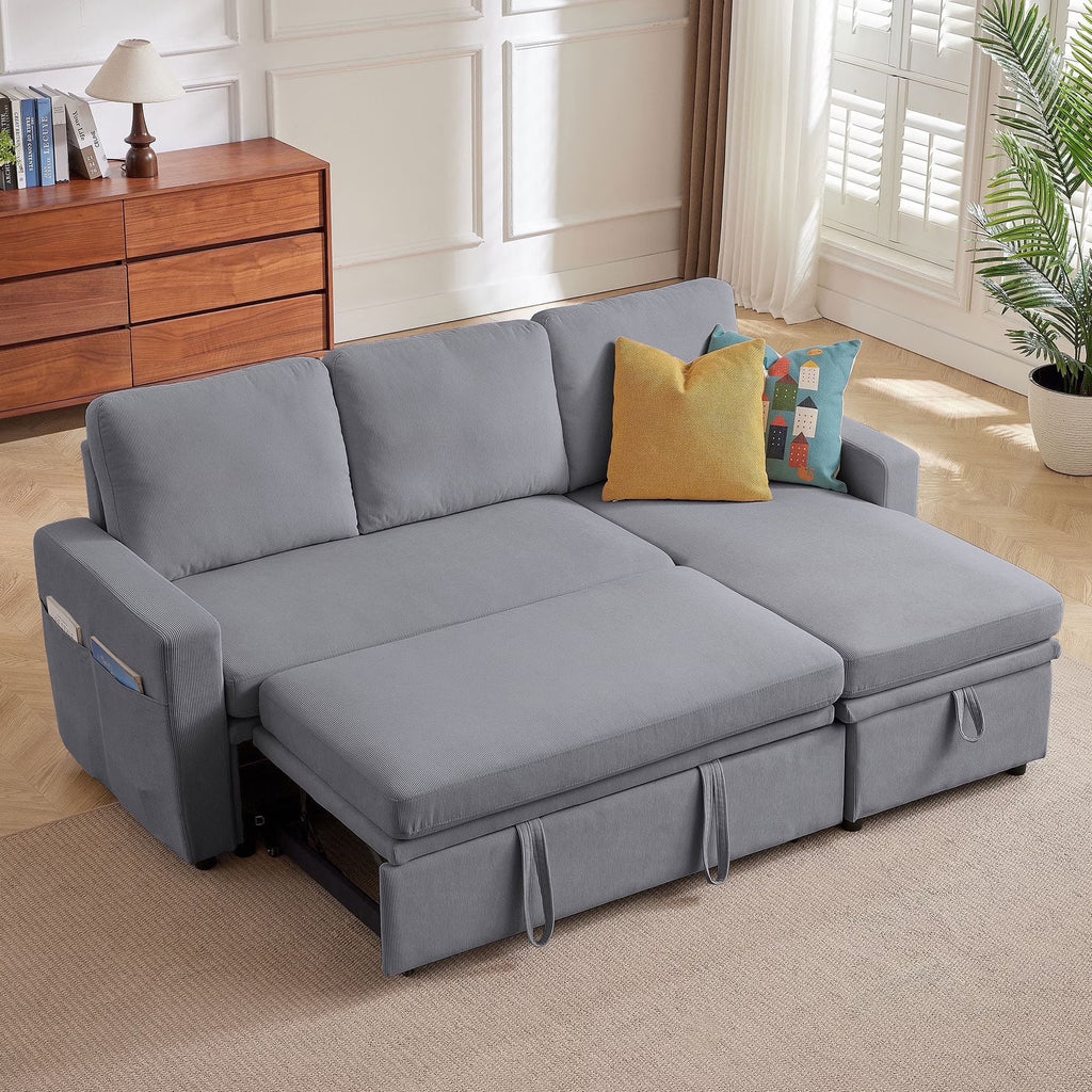 Pingliang Home Pull Out Sleeper Sofa Bed Sectional Sofa with Storage Chaise,L Shaped Sectionals Couches with Side Pockets,Modern Linen Reversible Sofa Couch for Living Room Apartment Office Studio