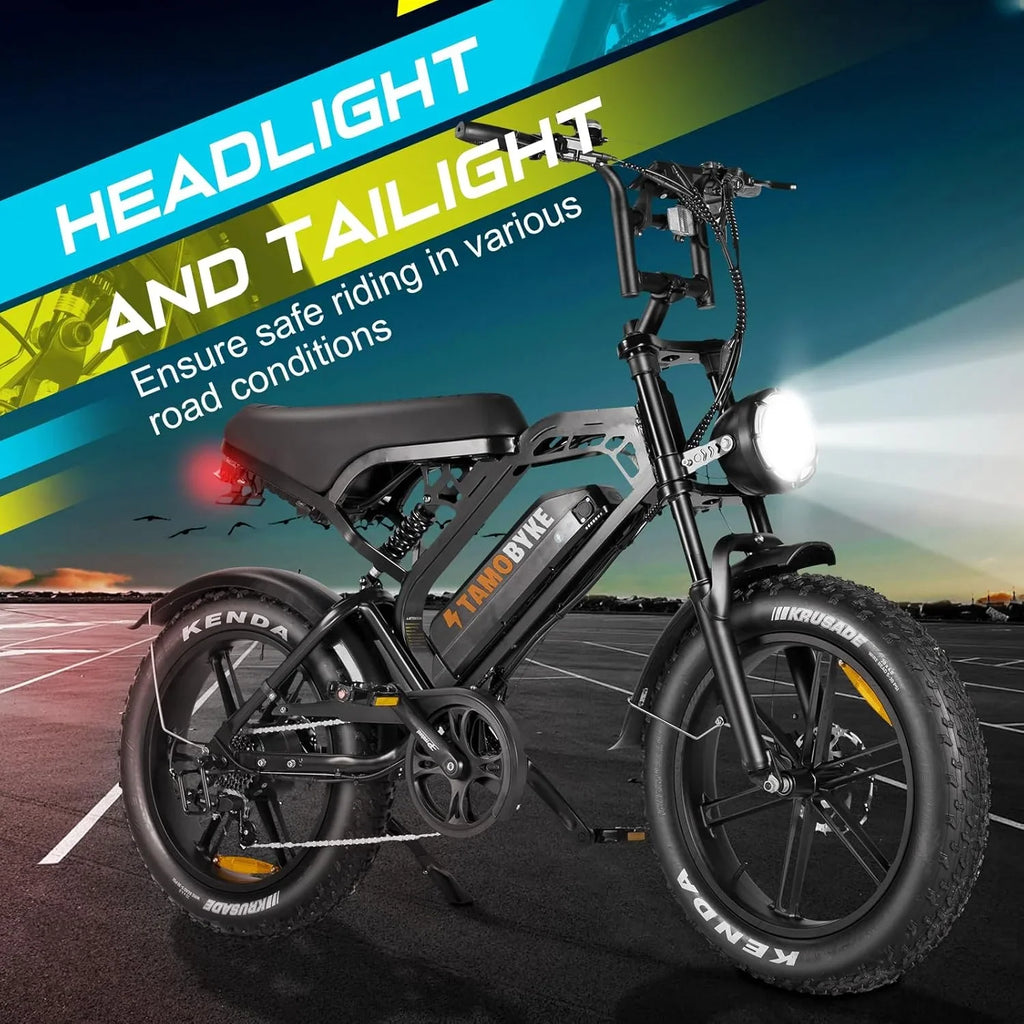 Tamobyke Electric Bike for Adults,Peak 1500W 28mph Mountain Ebike,48V 15.6AH 20" Fat Tire Electric Bicycle Full Suspension UL2849