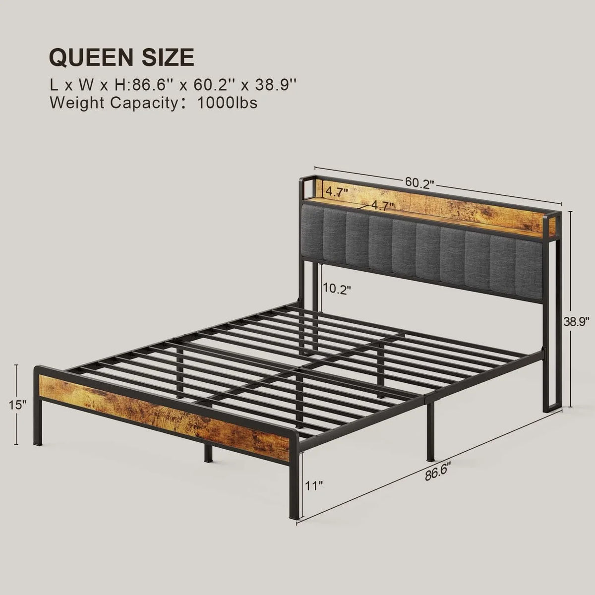 Lofka Queen Bed Frame with Headboard, Upholstered Platform Bed with Headboard, No Box Spring Needed/Easy Assembly, Beige