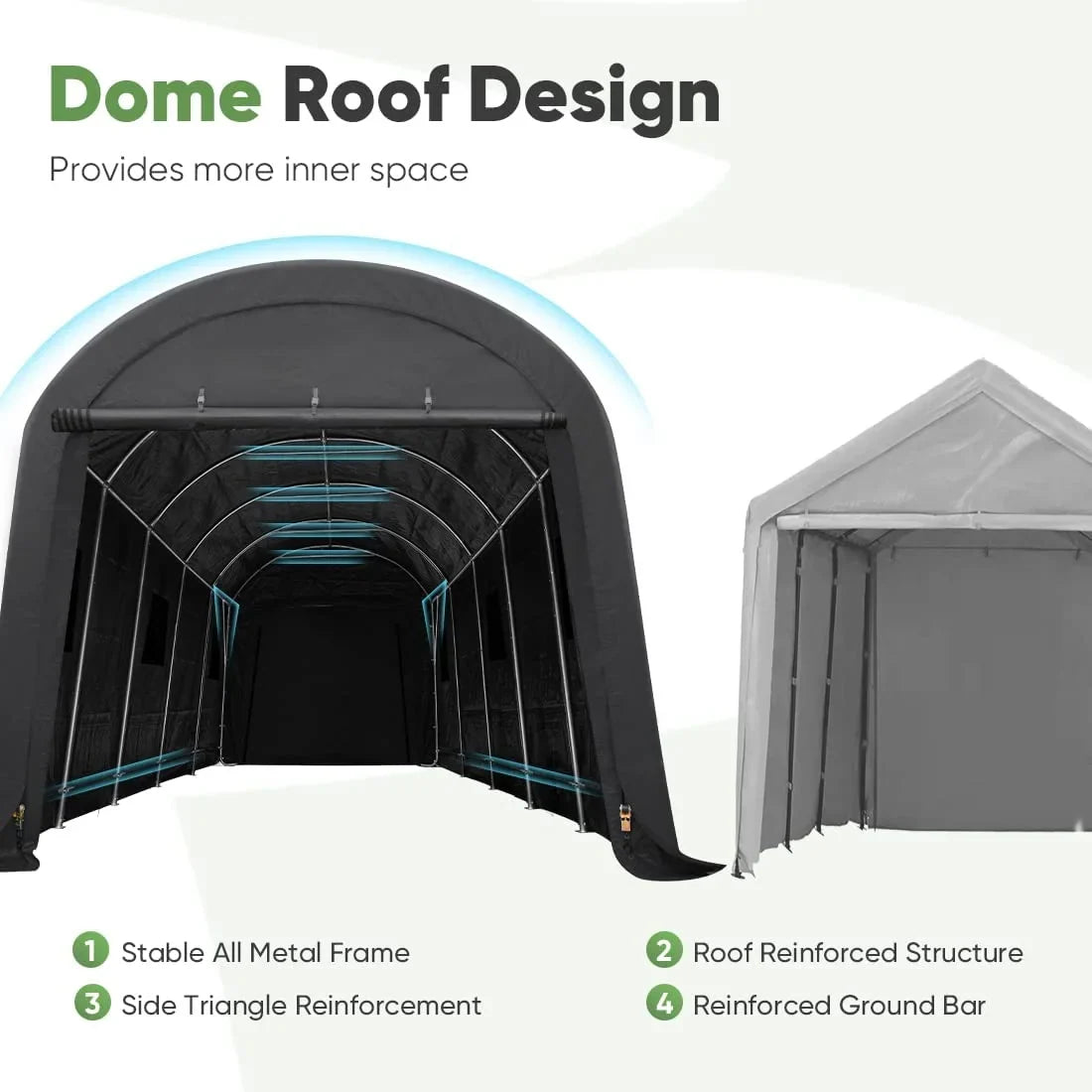 ADVANCE OUTDOOR 10x15 ft Shelter Storage Shed Steel Metal Round Roof Anti-Snow Portable Garage Carport for Motorcycle, Boat, or Garden Tools with 2 Roll up Doors & Vents, Gray