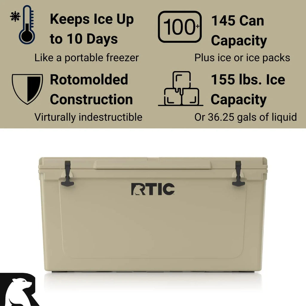 RTIC 145 QT Ultra-Tough Rotomolded Hard-Sided Ice Chest Cooler, White, Fits 195 Cans