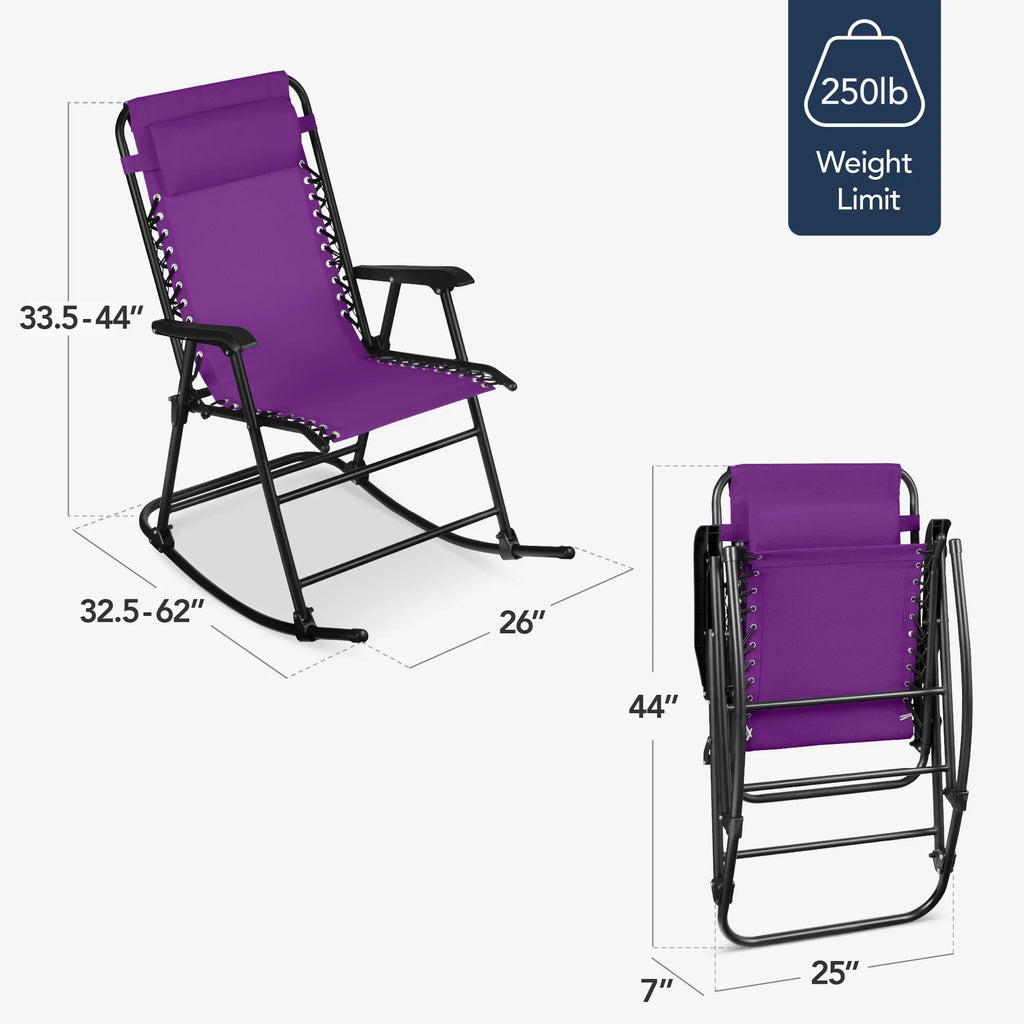 Best Choice Products Folding Outdoor Zero Gravity Rocking Lounge Chair w/ Headrest Pillow - Black