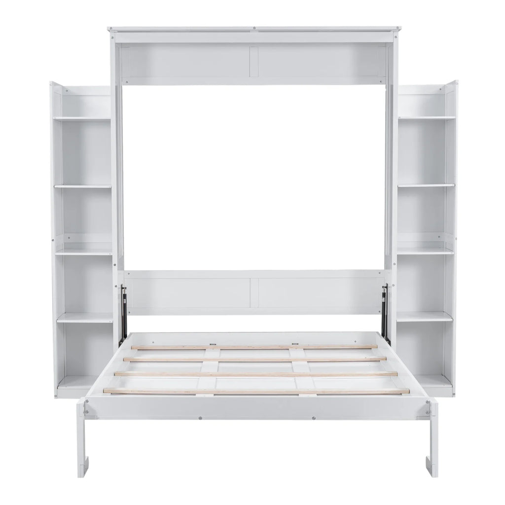 Harper & Bright Designs Full Size Murphy Bed with Shelves, Foldable Wall Bedframe w/Flexible Slats Support, Space-Saving Design, Can Be Folded Into Cabinet, White