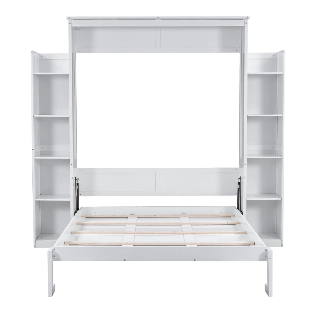 Harper & Bright Designs Full Size Murphy Bed with Shelves, Foldable Wall Bedframe w/Flexible Slats Support, Space-Saving Design, Can Be Folded Into Cabinet, White