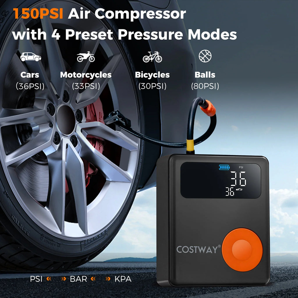 Costway Jump Starter with Air Compressor 150PSI Digital Tire Inflator LED Screen Portable