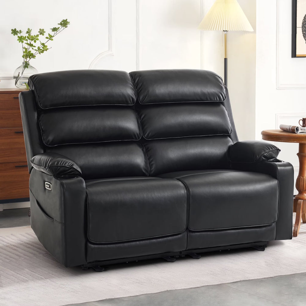MCombo 63.4" Power Loveseat Recliner Sofa with Adjustable Headrest, Heat and Massage for Living Room, Faux Leather(Light Grey)