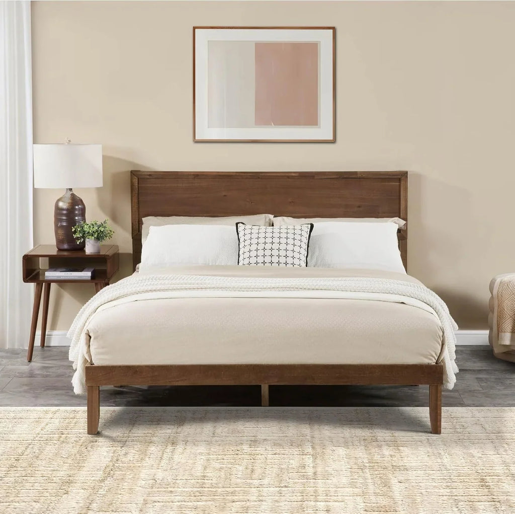 BISHE Wood King Size Bed Frame,Wooden King Platform Bed Frame with Headboard,Sturdy Rubber Modern Home Style Bed Frame for Bedroom, King