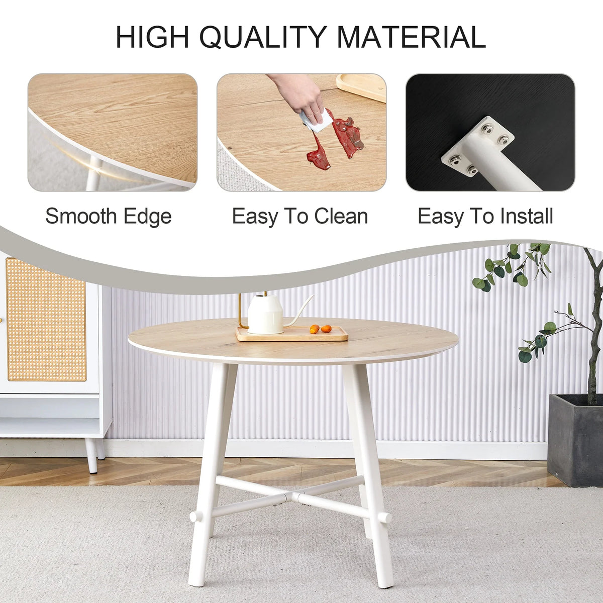 PORKISS Round Dining Table for 4 People, Wood Kitchen Dining Table with Metal Legs, Modern Dining Room Tables for Kitchen Living Room, White #2