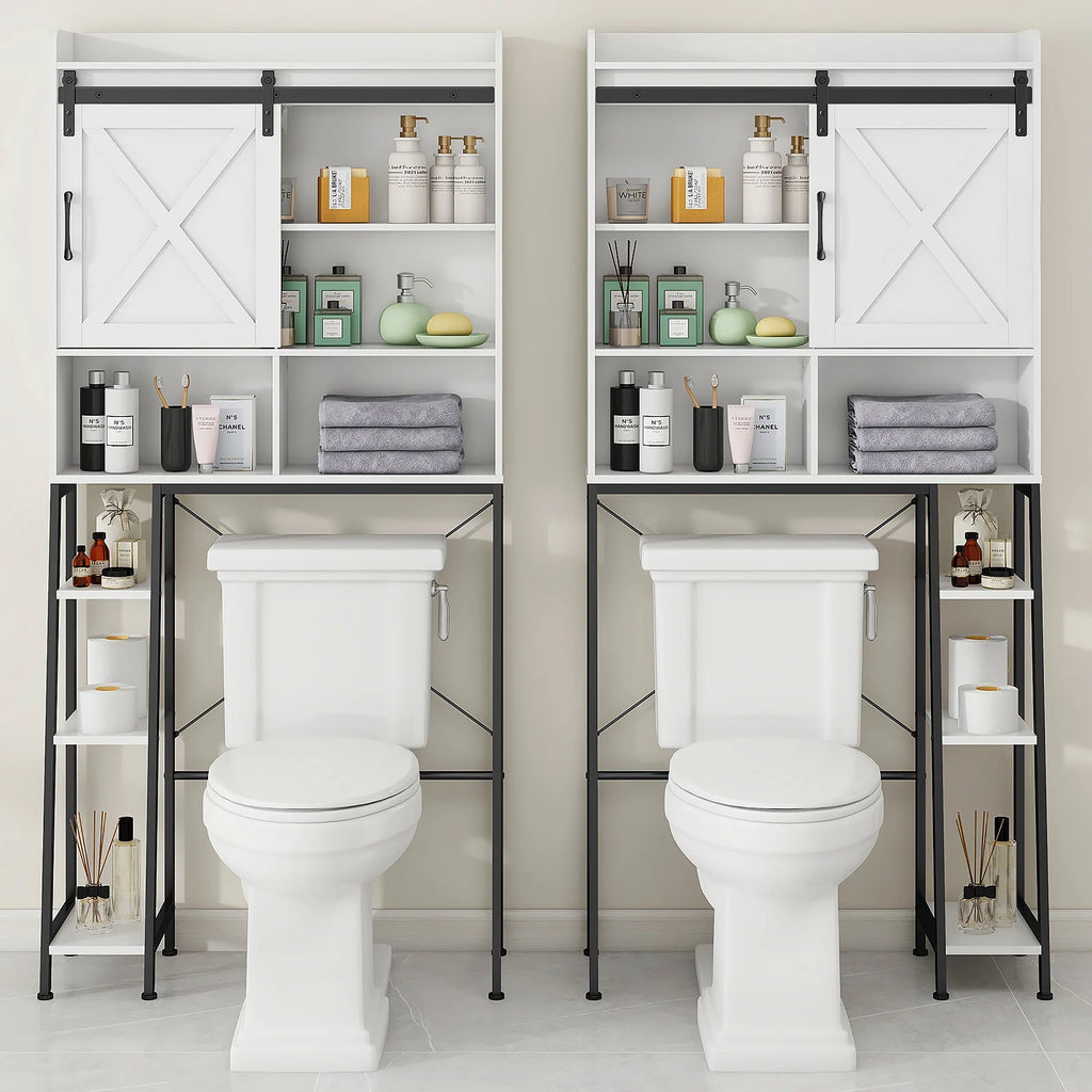 Vabches Over The Toilet Storage Cabinet with Sliding Door and Integrated Toilet Paper Holder, Ideal for Bathrooms, Restrooms, and Laundry Rooms.